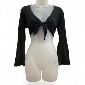 Knitworks Black Tie-Front Crop Top Bolero Bell Sleeve Y2K Vintage Goth Festival